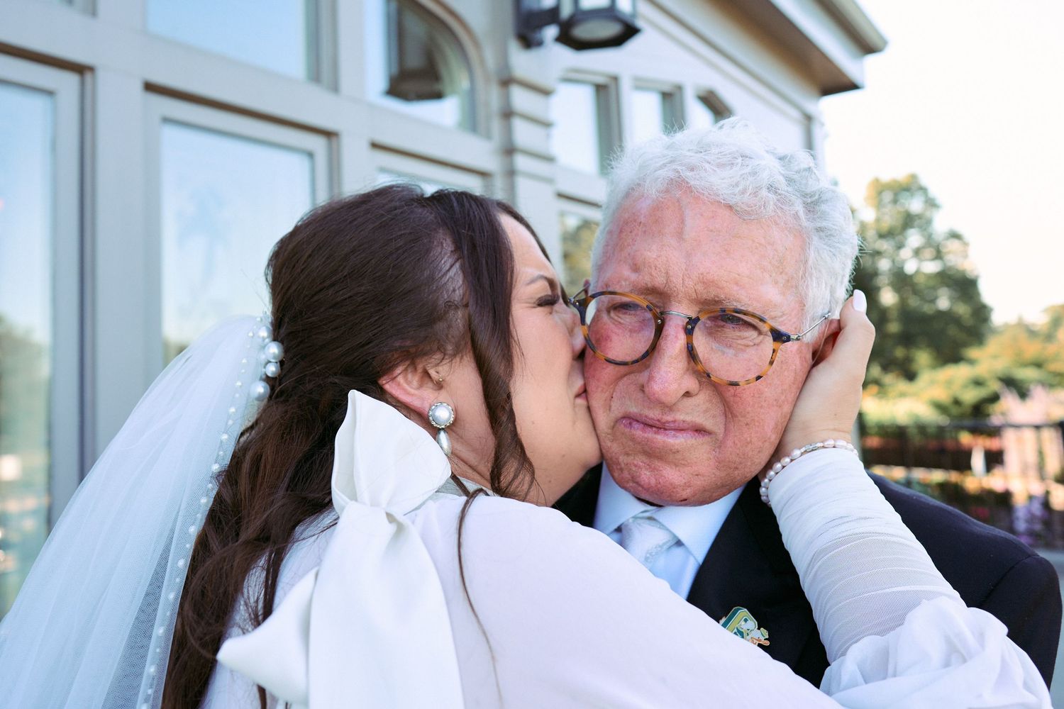 Nelstudios photographs a real and raw moment of the bride and her dad during their first look at Whitby Castle, Rye, Westchester, NY.