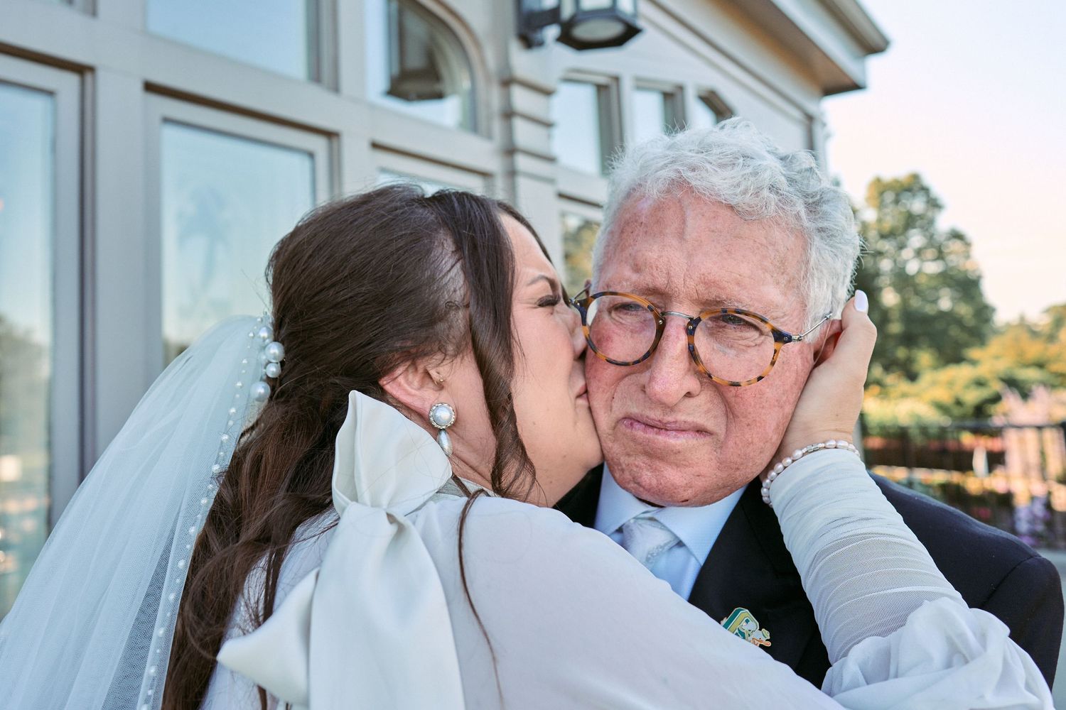Nelstudios photographs a candid and real moment of the bride and her dad during their first look at Whitby Castle, Rye, Westchester, NY.