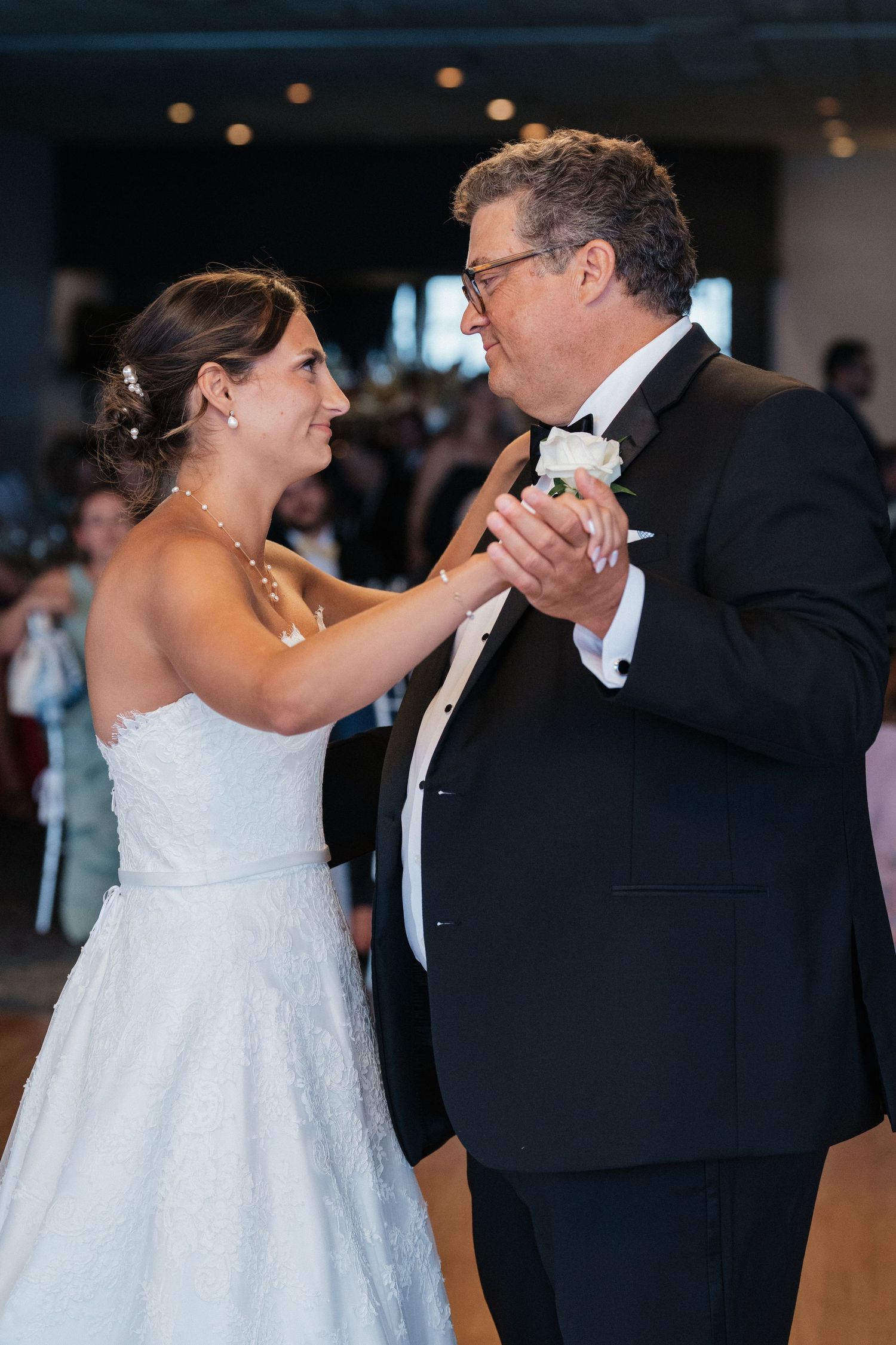 Nelstudios captures an authentic, candid moment of the bride and father having their first dance at Whitby Castle, Rye, Westchester, NY.