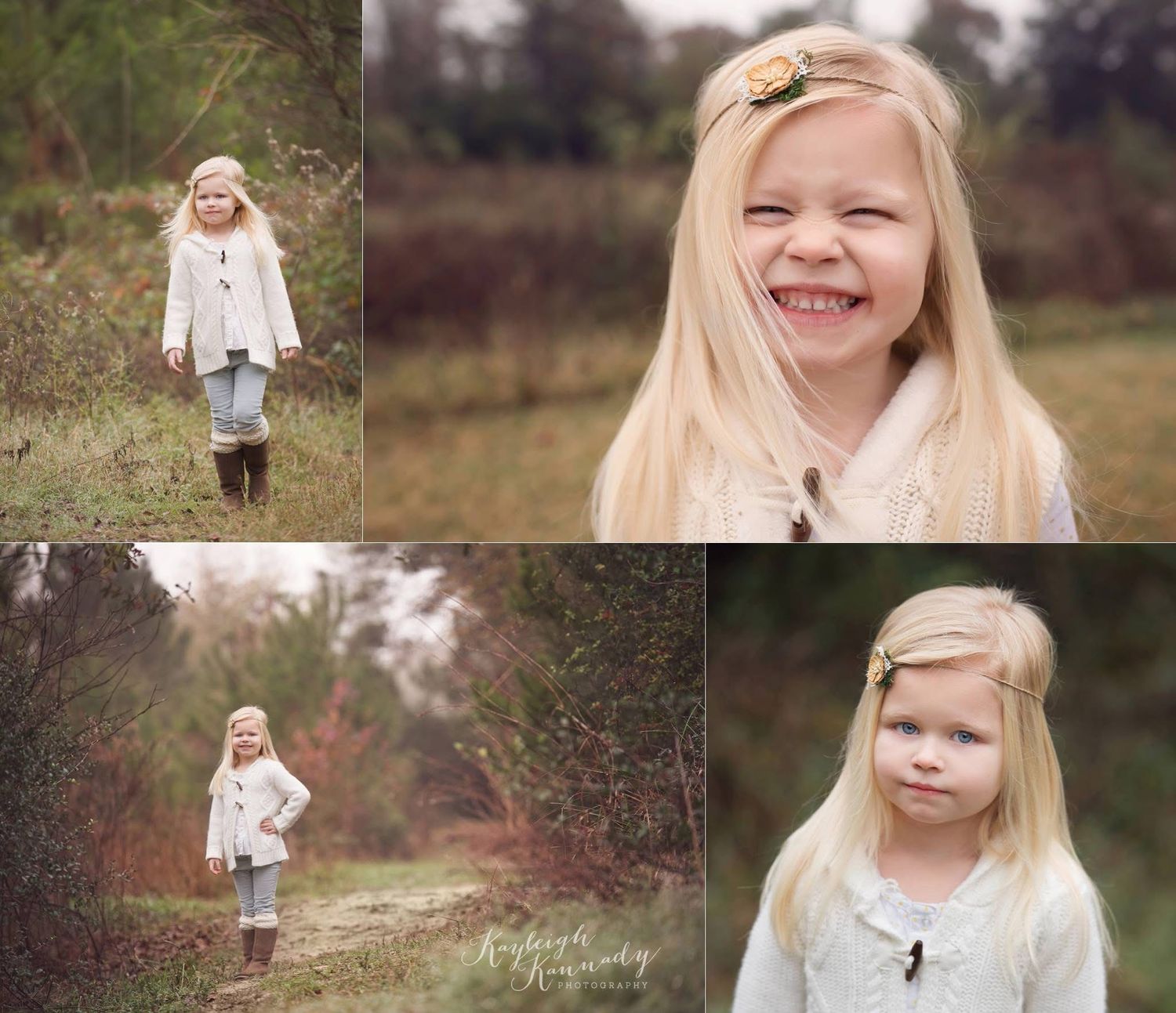 young girl in a fall colored field with overcast light