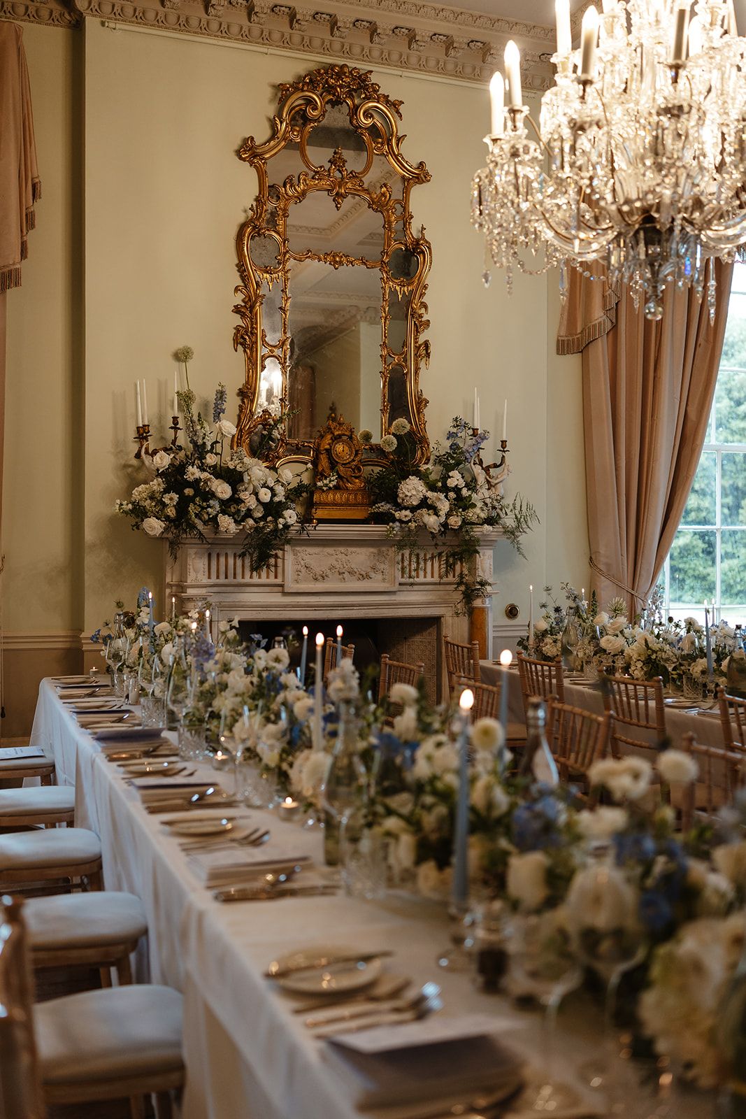 Elegant Wedding breakfast at Prestwold Hall in Leicestershire.