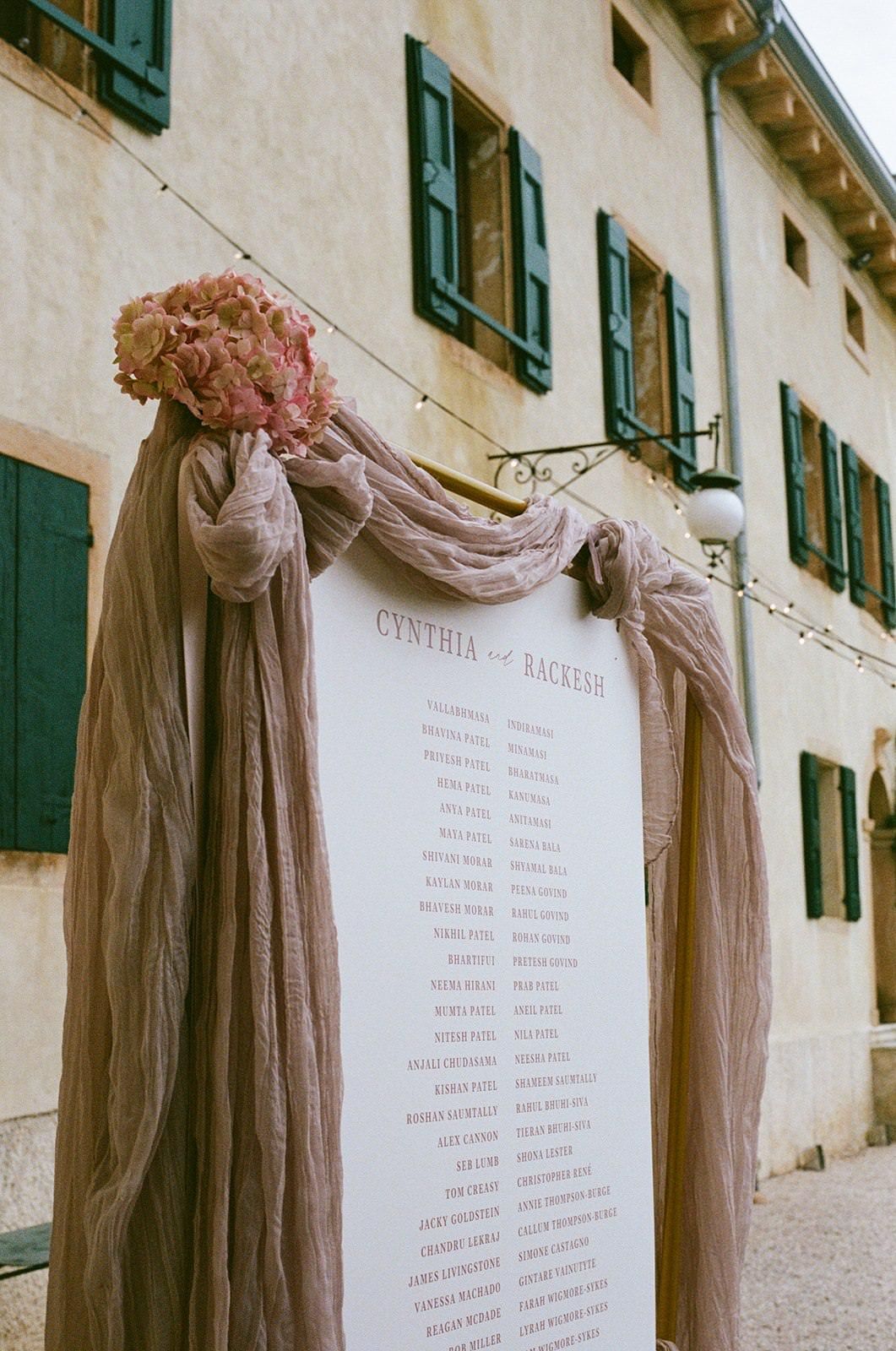 Table Plan with Fabric at Villa Pellegrini in Italy on 35mm Film.