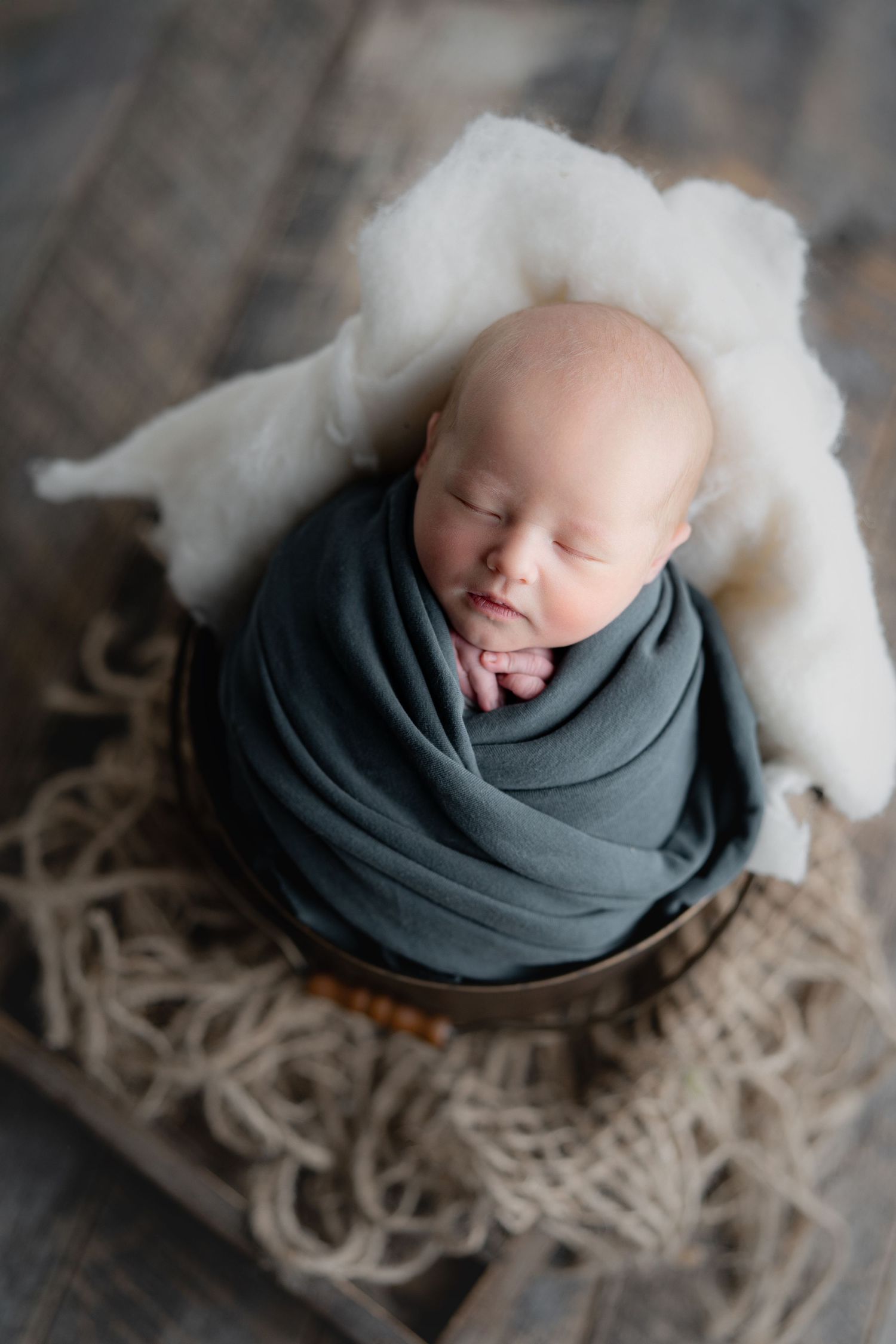 Sweet baby boy sleeping in a vintage pail. Hatched Newborn Photography. Madison, WI  Mount Horeb, WI Verona