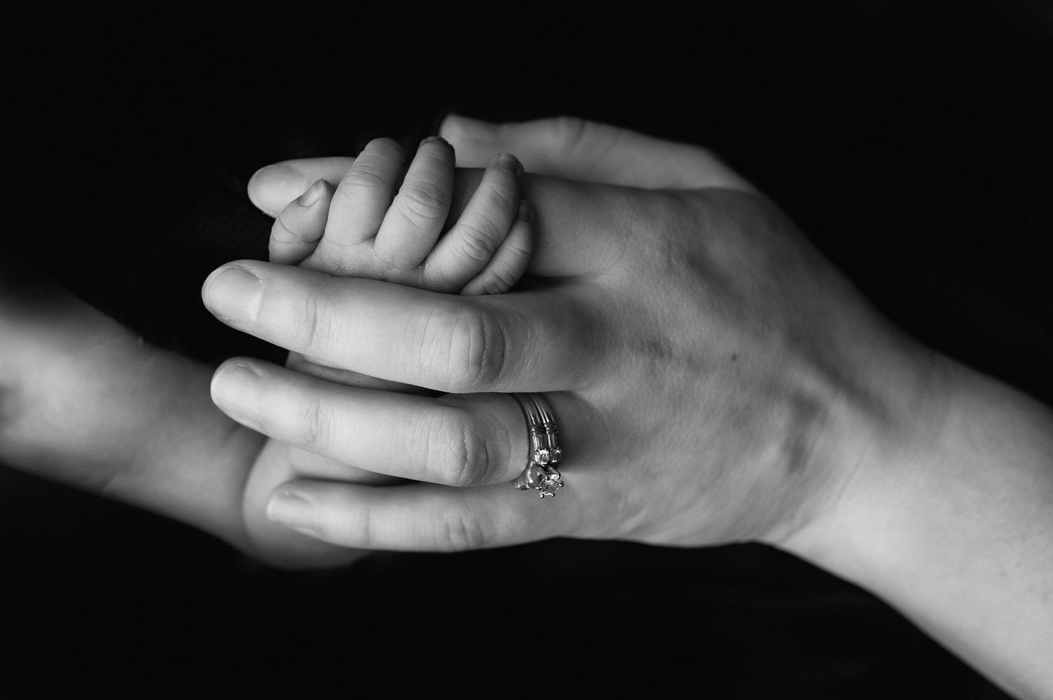 Black and white dramatic newborn baby photo. Southwest Wisconsin