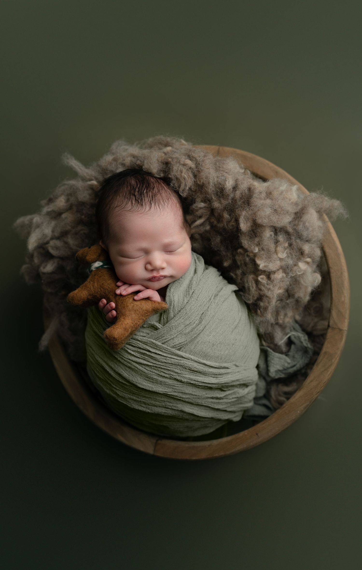 Baby on green backdrop. Hatched Newborn and Family Photography. Madison, Monona, Verona, Mount Horeb, WI