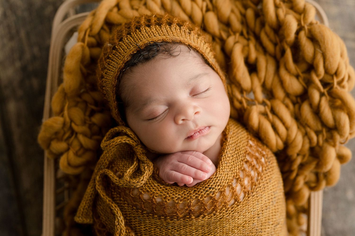 Cozy studio newborn with props, professional photography Madison, WI