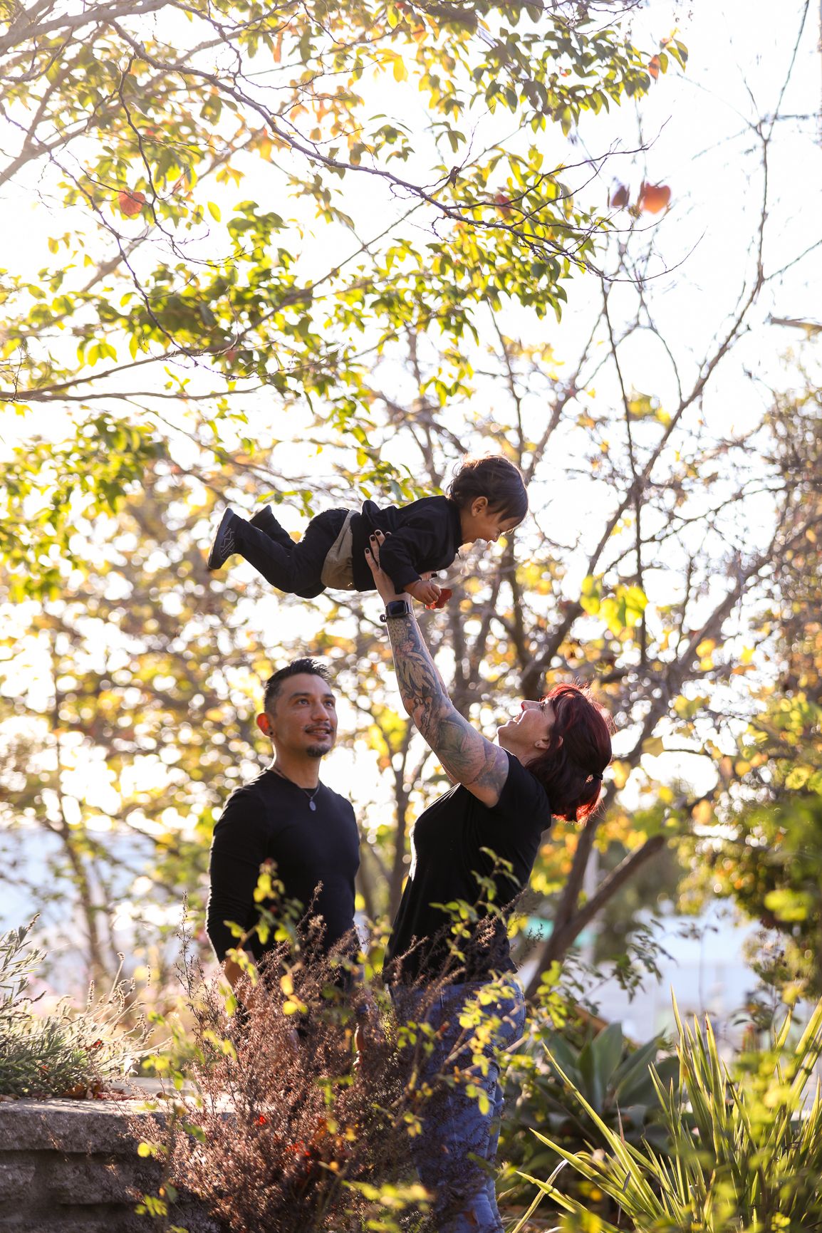 Family playing with child, Family Photo Session, Fall, Back light, Fun