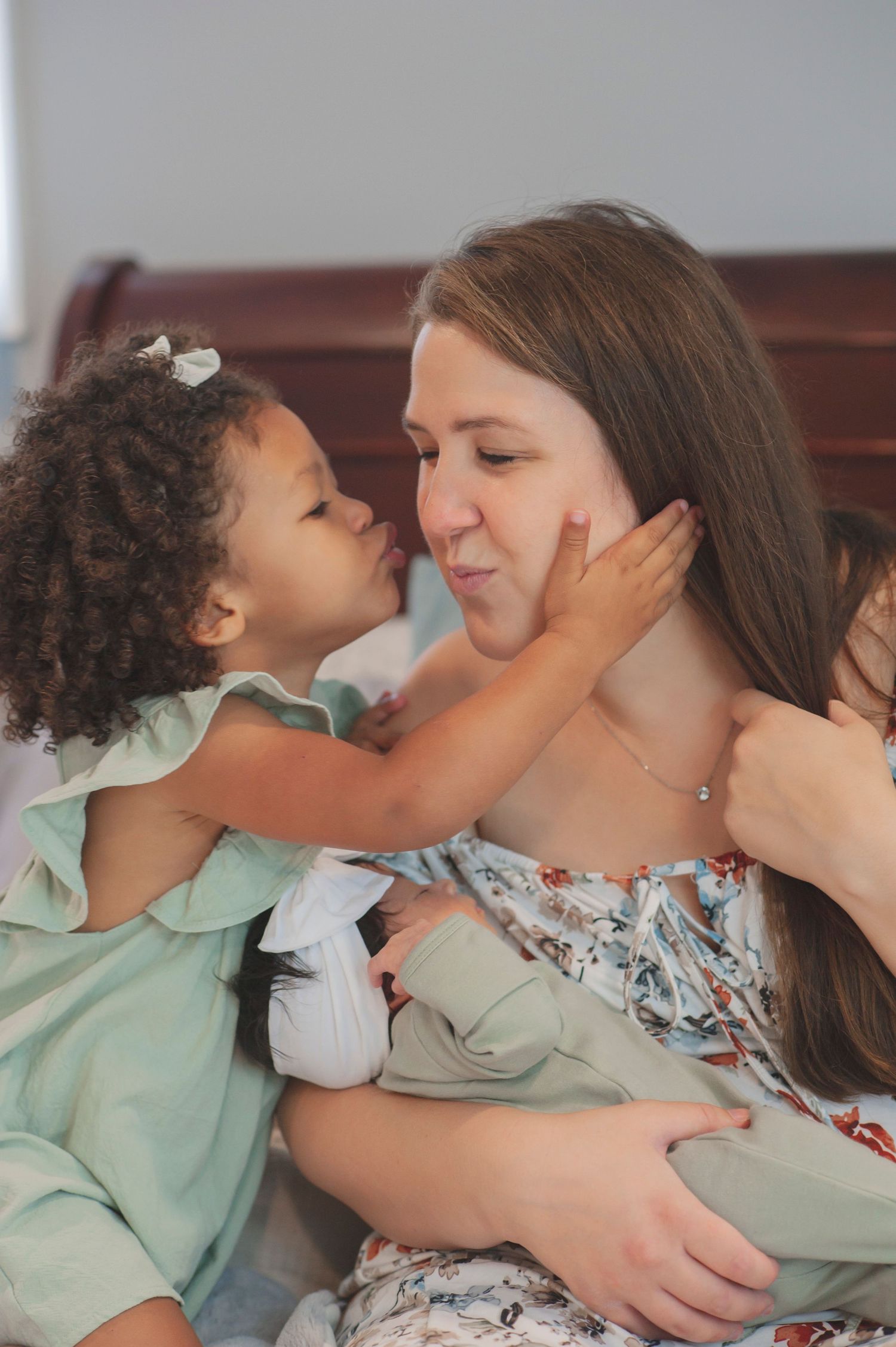 An intimate series of photos showing loving family interaction and embraces.
