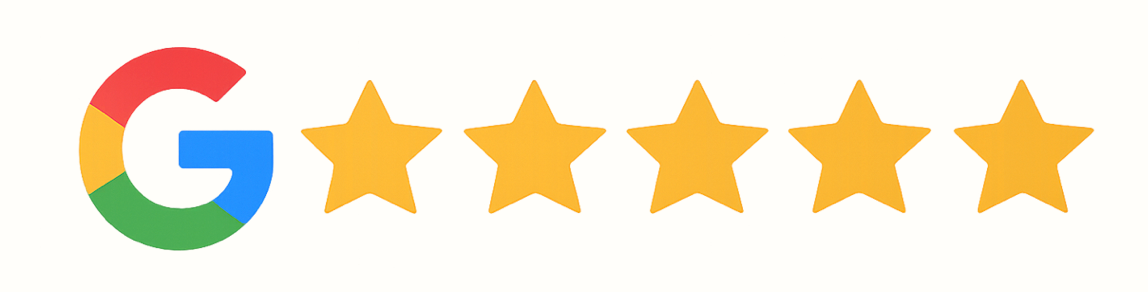 Simple Google icon with five yellow stars showing a perfect rating.
