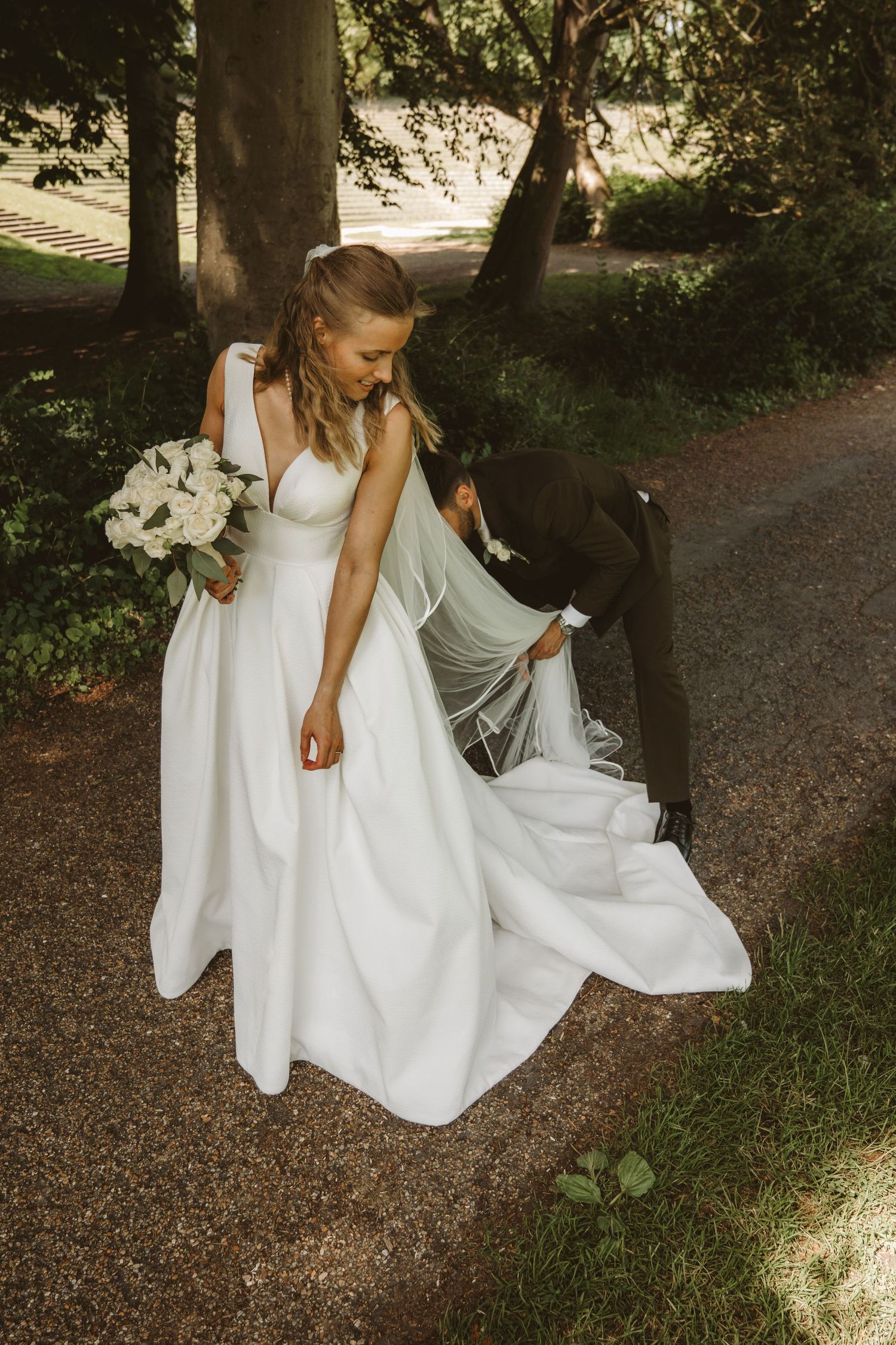 Bride and groom sharing a quiet moment before their wedding ceremony in Denmark