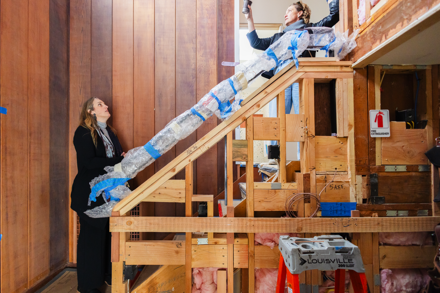 Stairs under construction in a home in Berkeley, California, photographed for Berkeley-based architect.