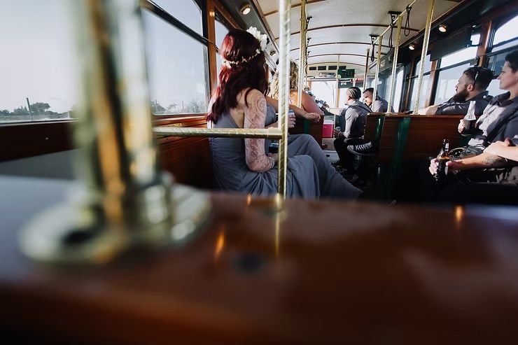 same sex wedding party on diamond oak trolley