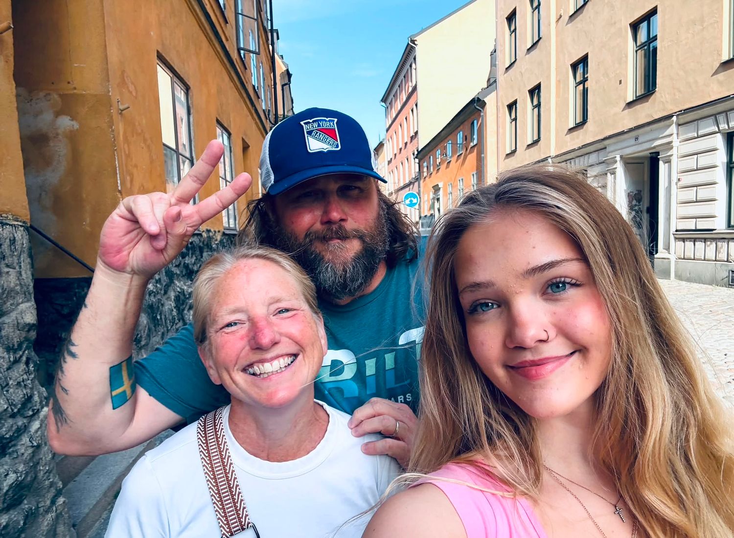 Family selfie while traveling together in Sweden