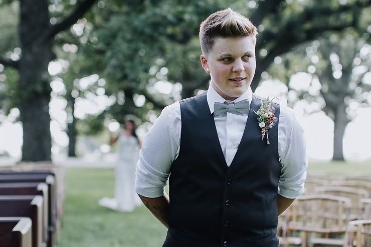 lgbtq groom waiting for bride on wedding day