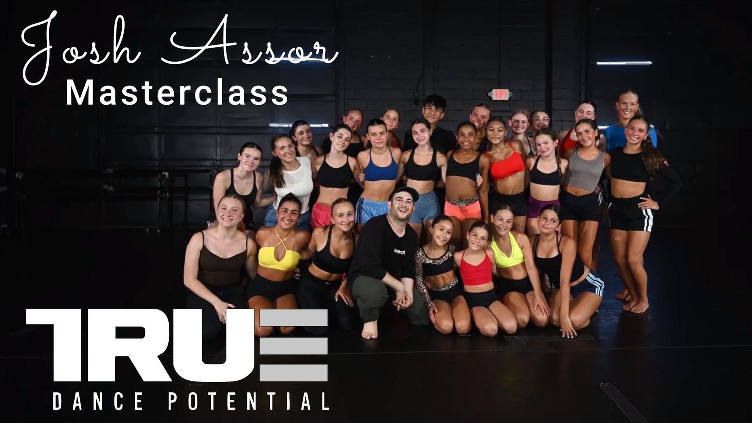 A row of dance studio logos and branding elements in black and white featuring text and graphic designs.
