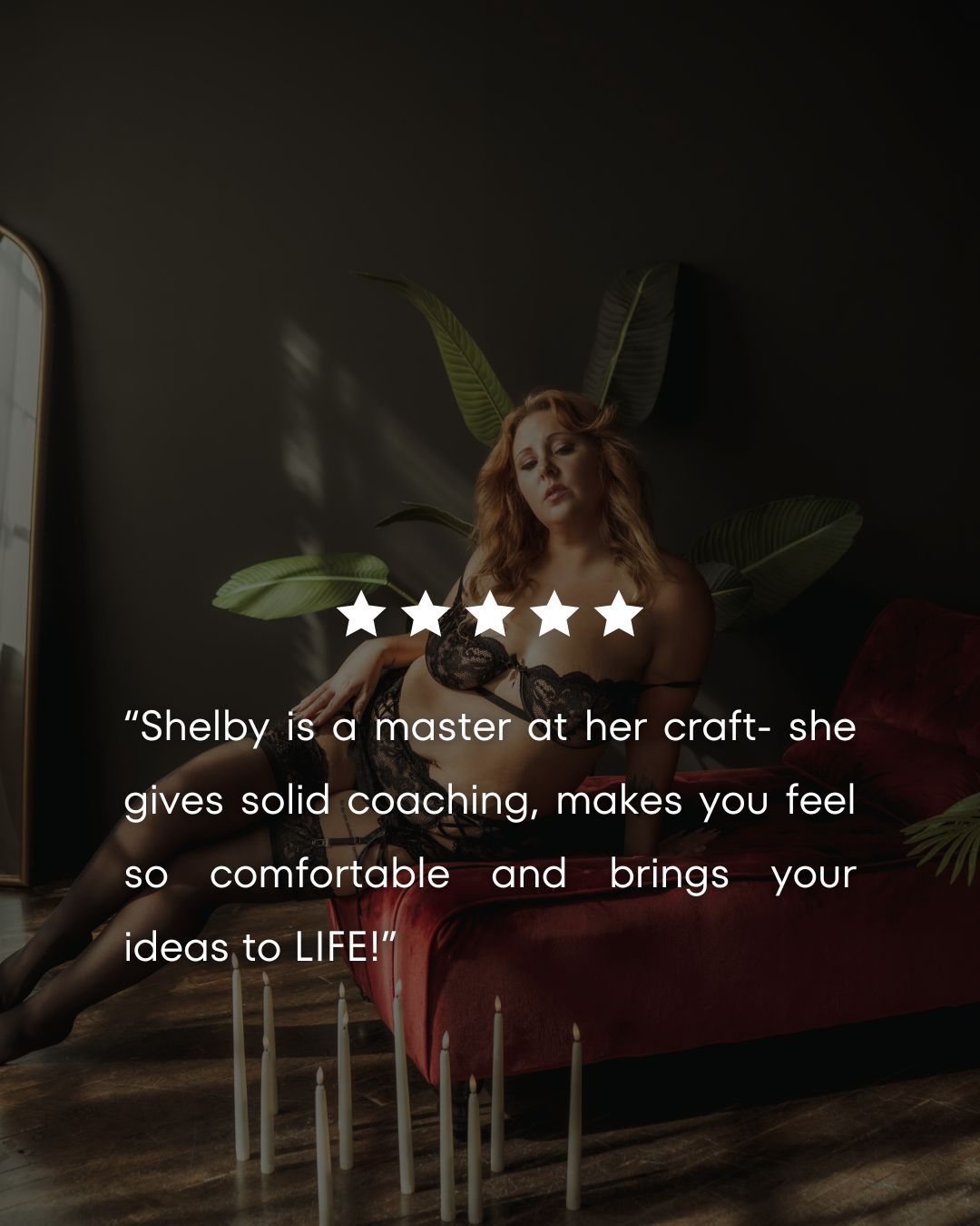 Best reviews for Inclusive boudoir photography session in Grand Rapids featuring a confident woman in a body-positive studio environment