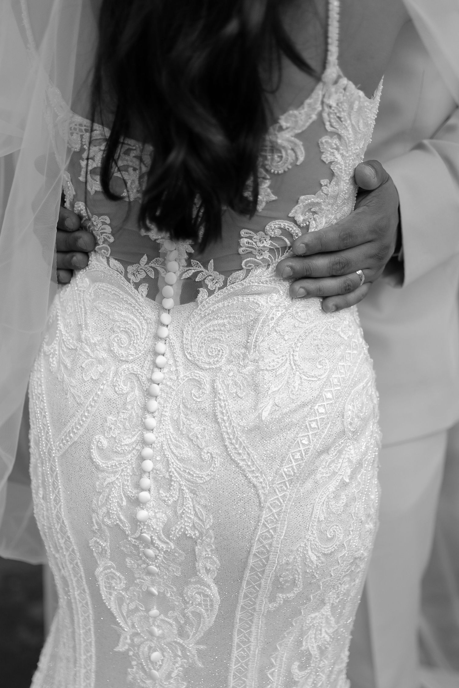 Bride and groom sharing a modern, editorial portrait inside The LINE Hotel DC.