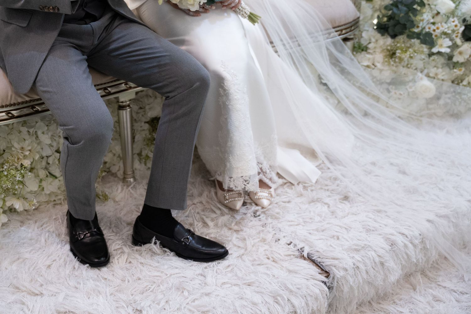 A series of shoe-level cropped photos showing dress shoes stepping on snowy ground or ice.