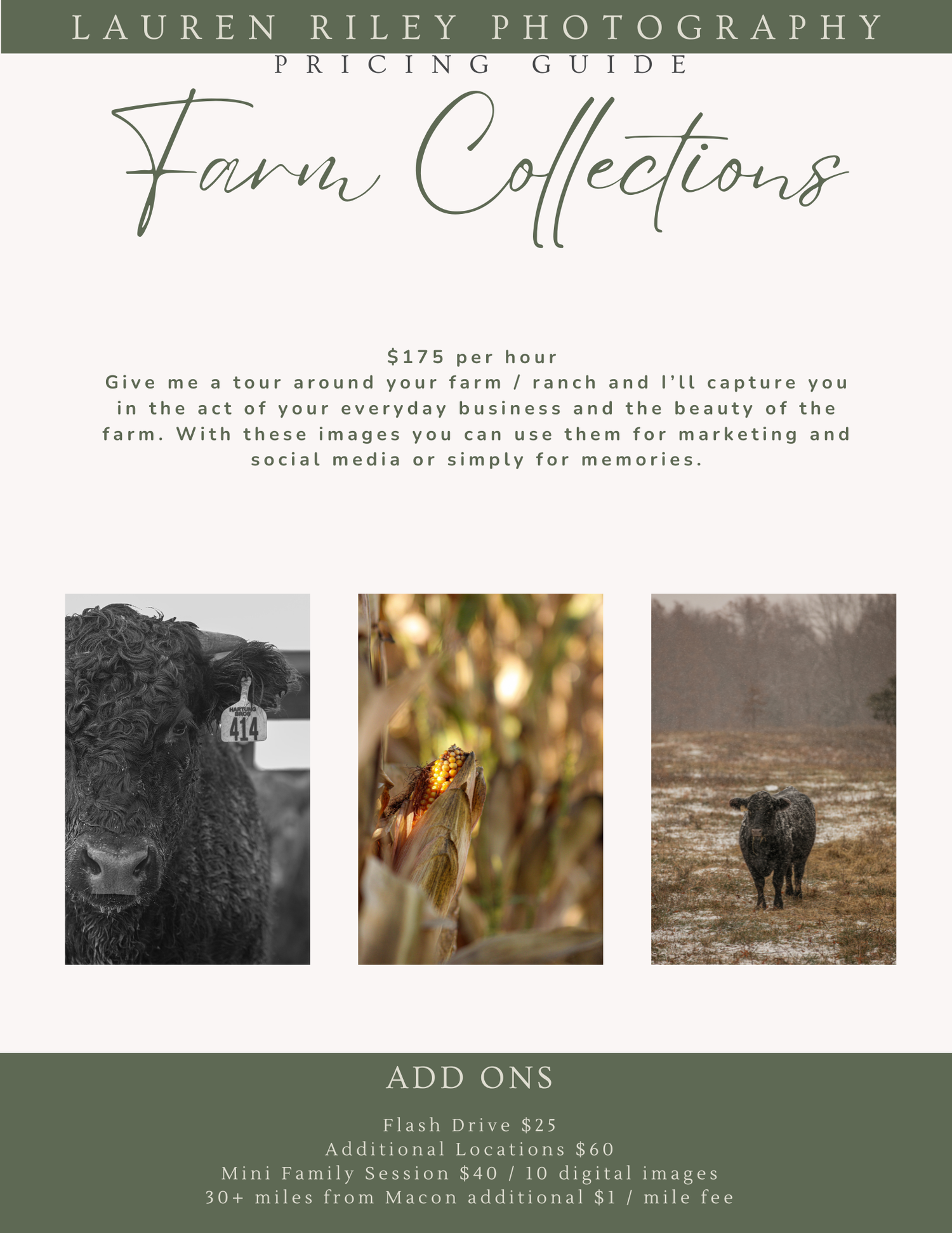 A collection of outdoor photography images arranged in a grid with text overlays and pricing information.
