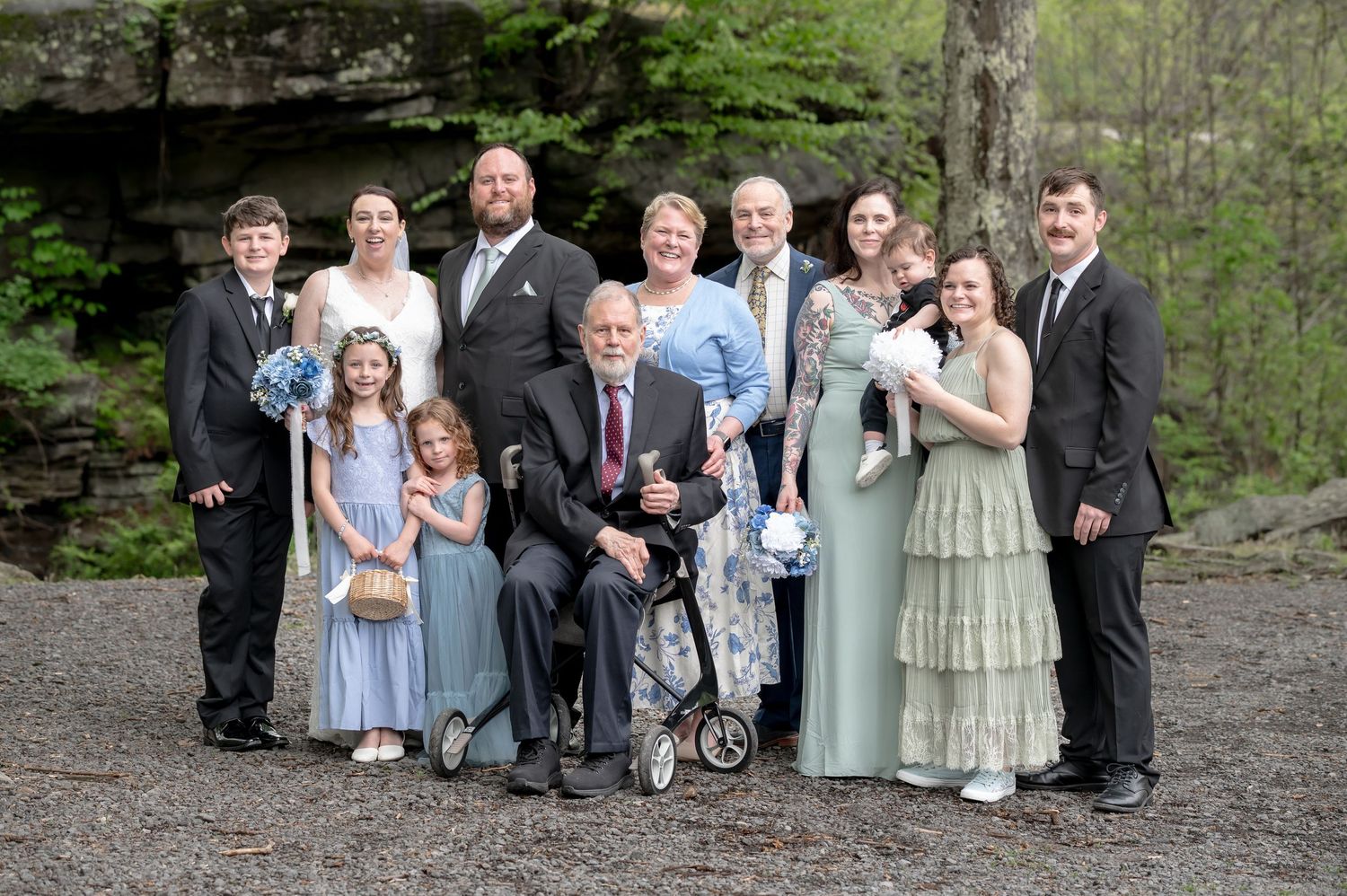 An extended family portrait from a wedding at Valley Falls State Park in Fairmont, WV