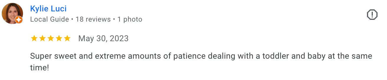image of a five-star client review from Google, praising Laura Priestley Photography's services