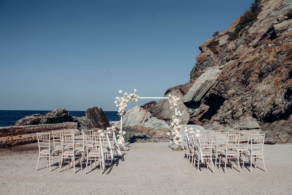 ceremony arch decoration on a seaside cliff at Skopelos island