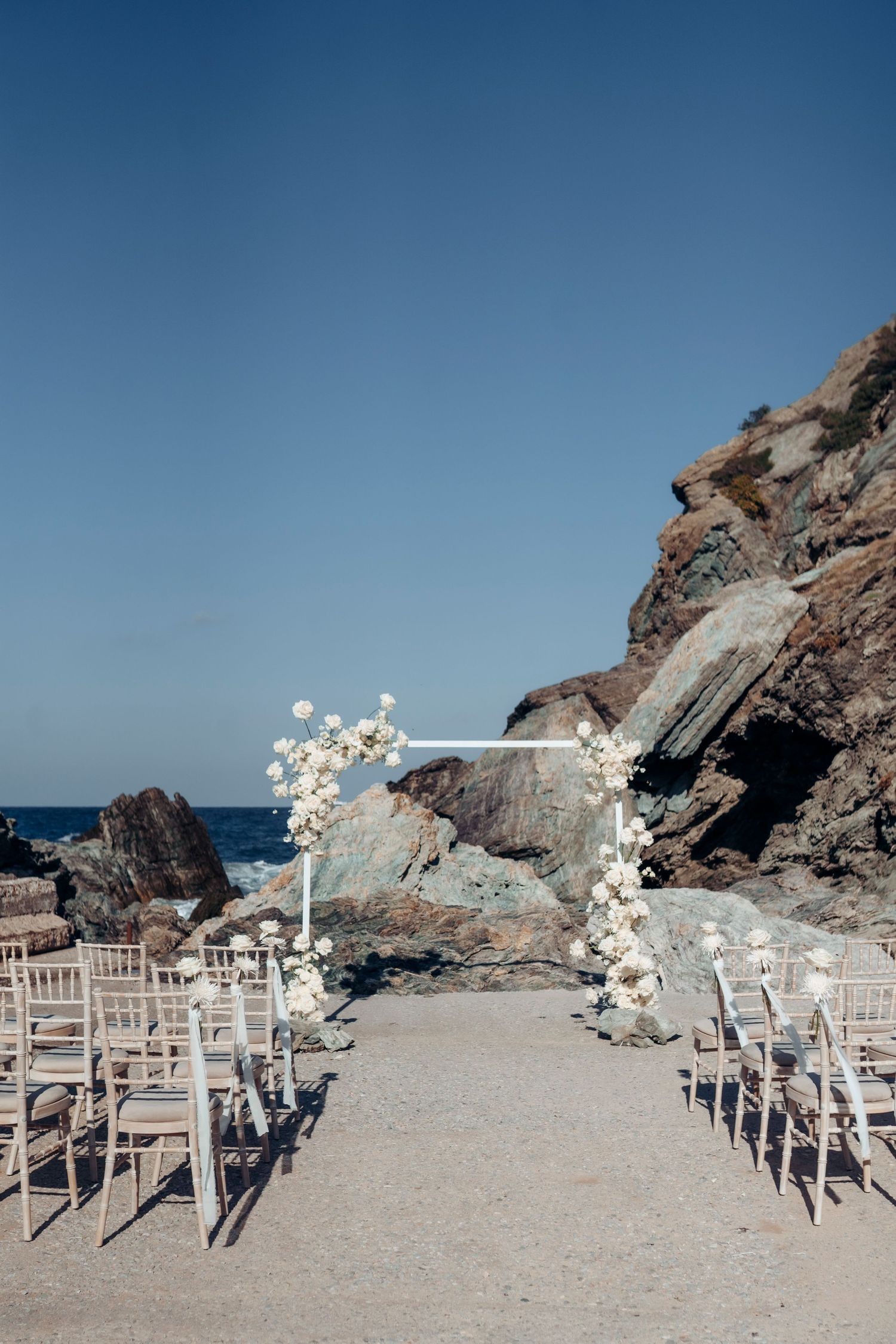 ceremony arch decoration on a seaside cliff at Skopelos island