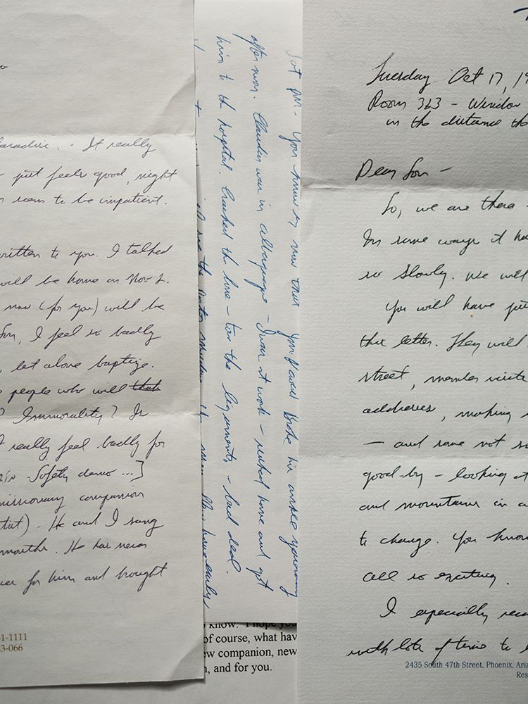 Handwritten letter on aged paper dated Tuesday Oct 17, written in cursive blue ink with personal message.