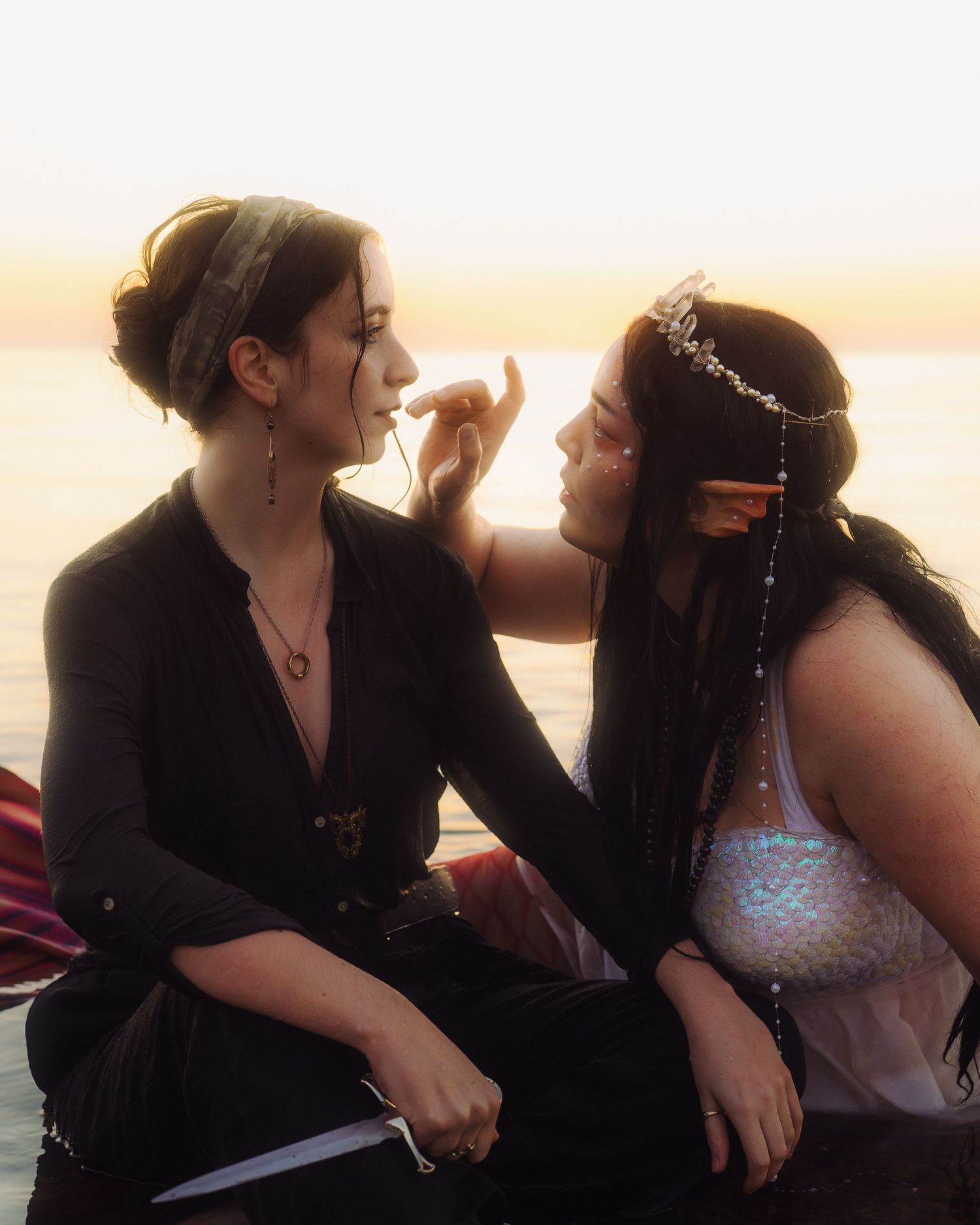 Intimate sunset beach portrait session with romantic lighting.