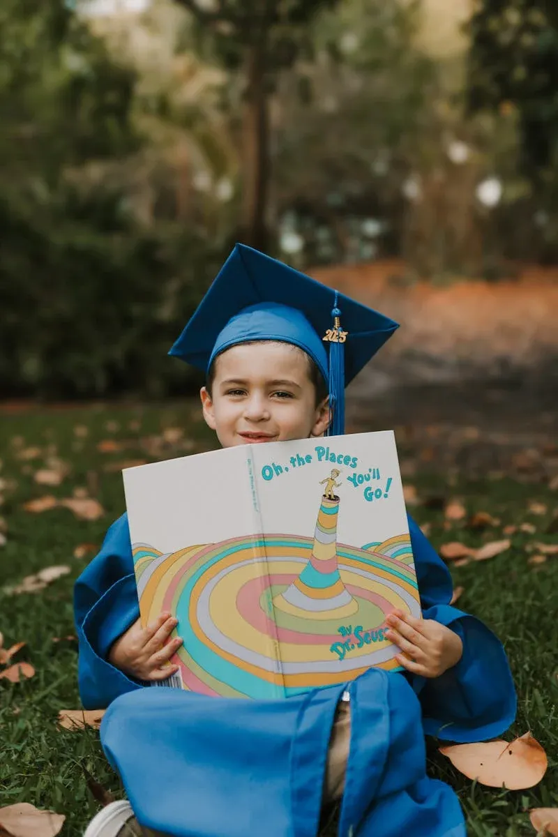 Outside graduation pose, elementary