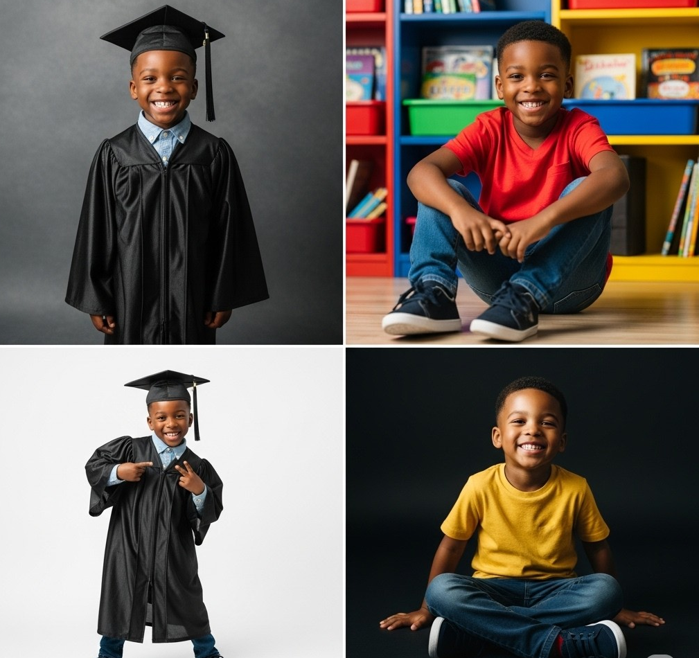 4 pose graduation, elementary, studio shoot