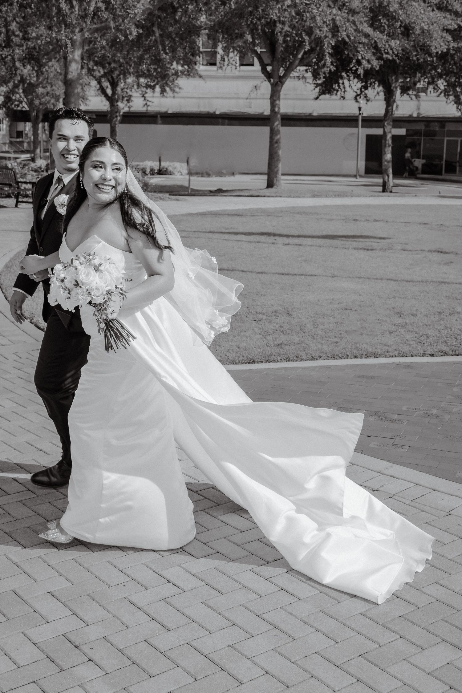 Bride and groom during wedding in downtown Haines City, Polk County