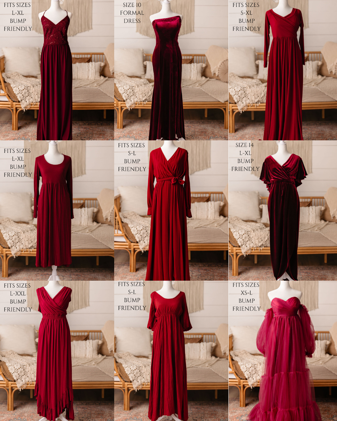 Burgundy velvet dress with sweetheart neckline and full skirt shown from multiple angles in a studio setting.