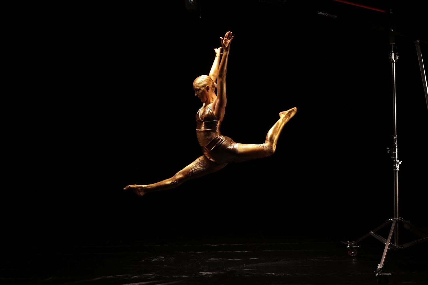 Artistic silhouettes of dancers performing graceful movements against a dark background.