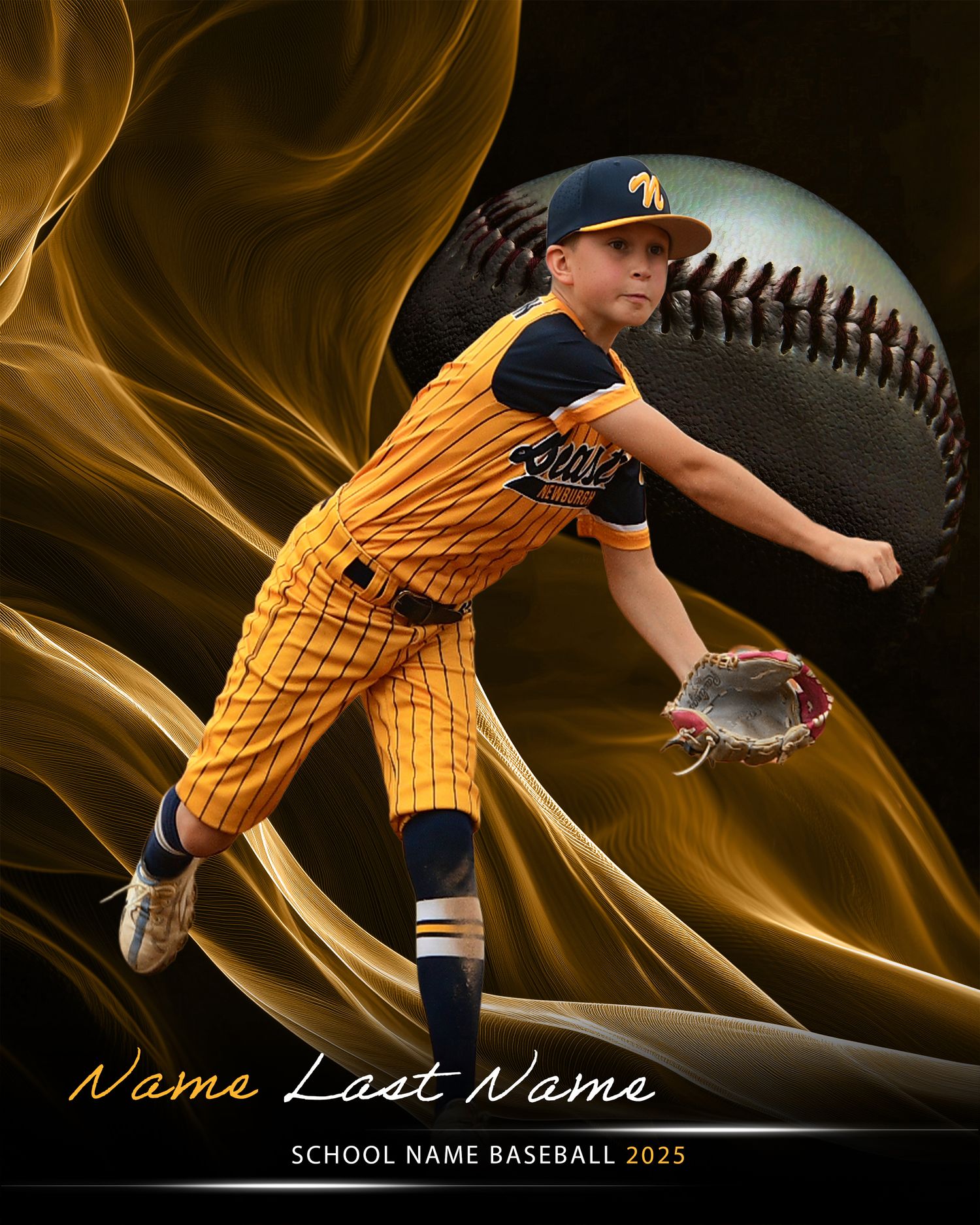 Sports Card for athlete wearing a yellow pin-stripe uniform