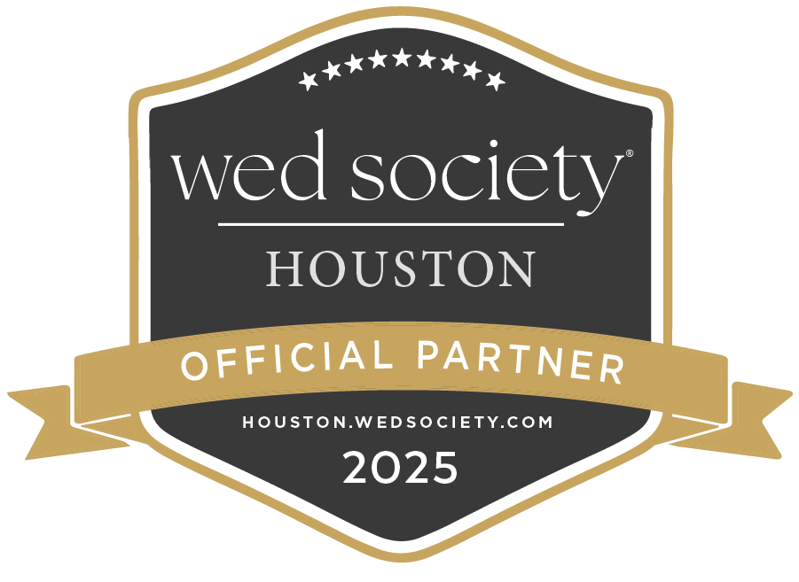 Wed Society Houston Official Partner badge in black and gold with crown design and stars for 2025.