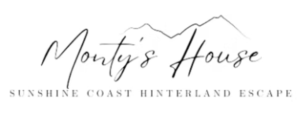 Monty's House logo featuring elegant script text and mountain illustration for a Sunshine Coast Hinterland Escape retreat.