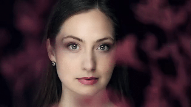 A series of glamour portrait photos with dramatic lighting and dark burgundy backgrounds.