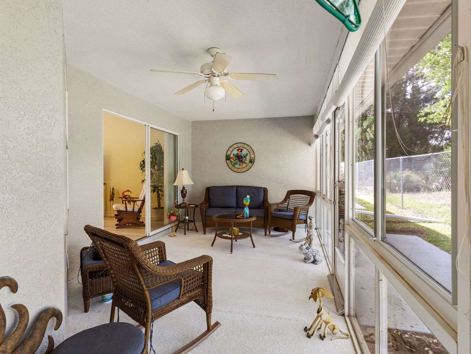 A picture of a screened in porch.