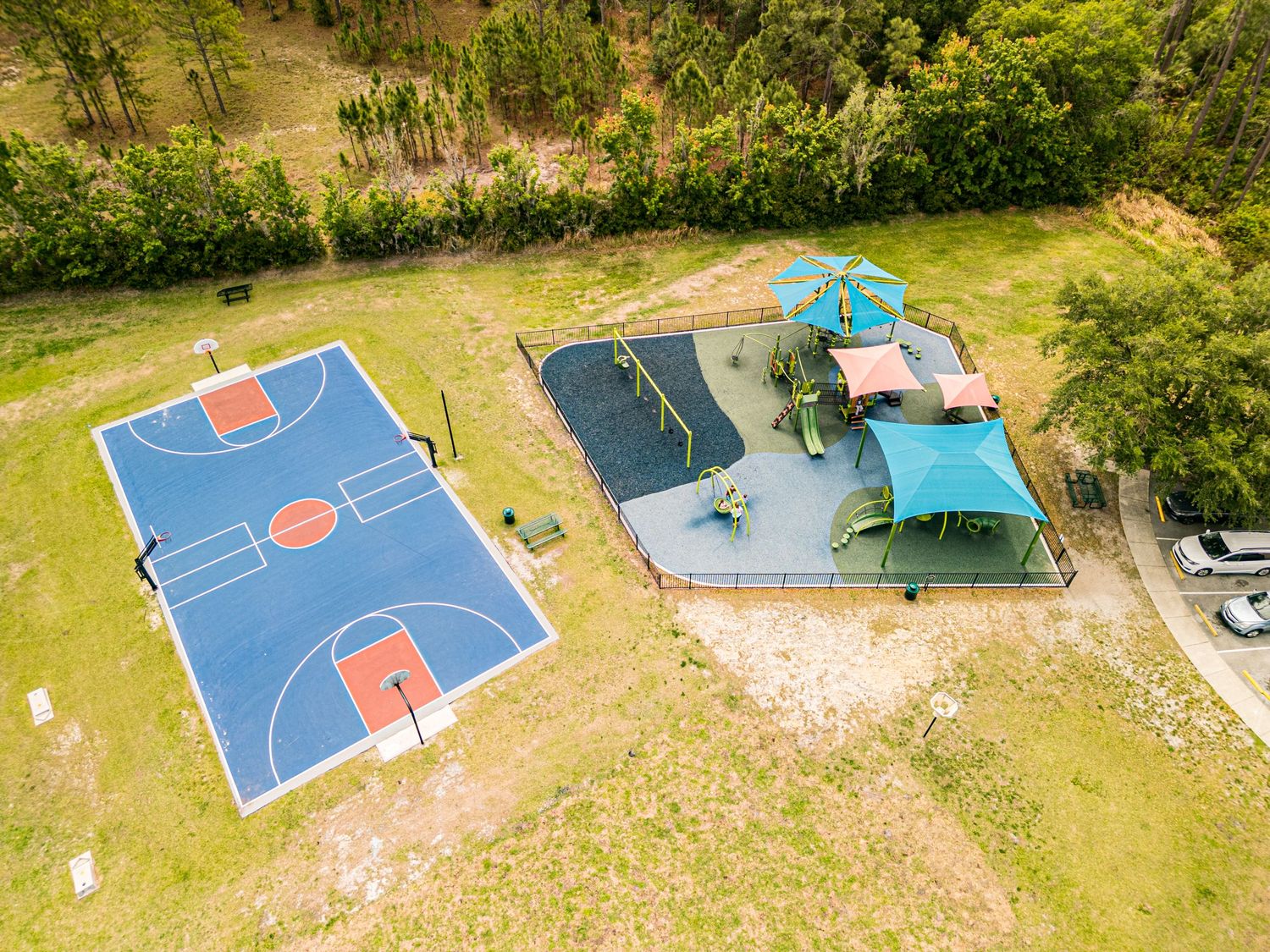 A drone photo of amenities.