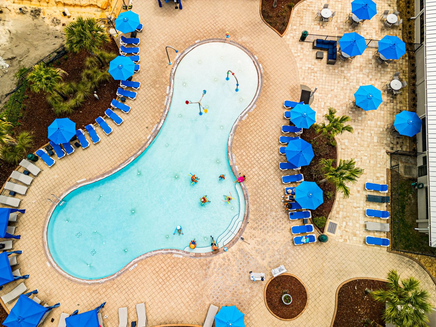 A drone photo of a pool.