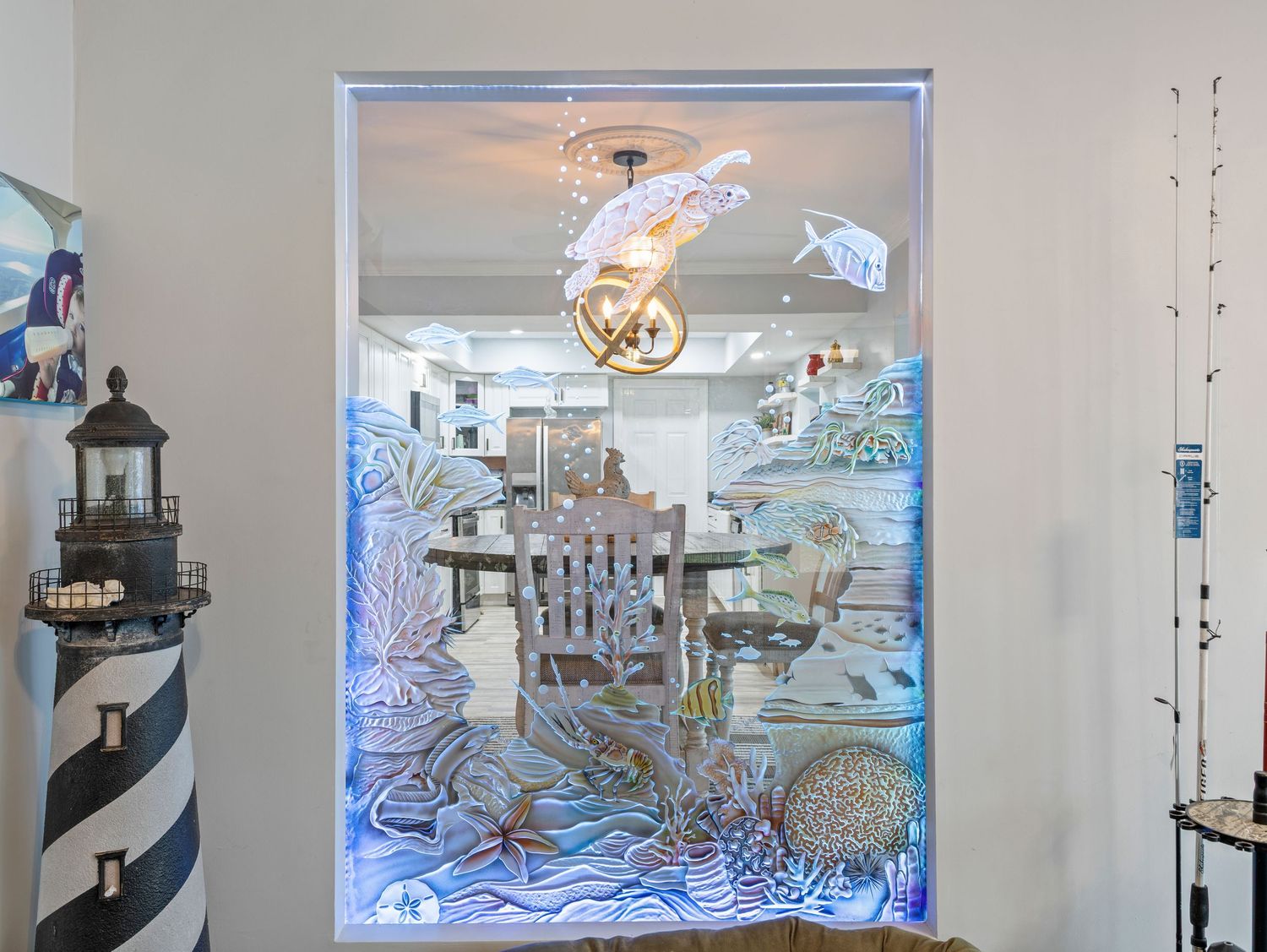 A picture of window with lights built in it.