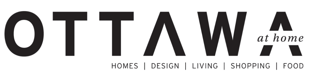 Ottawa At Home magazine logo featuring bold typography with tagline Homes, Design, Living, Shopping, and Food.
