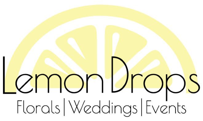 Yellow lemon slice logo design with black text for Lemon Drops florals, weddings and events business.