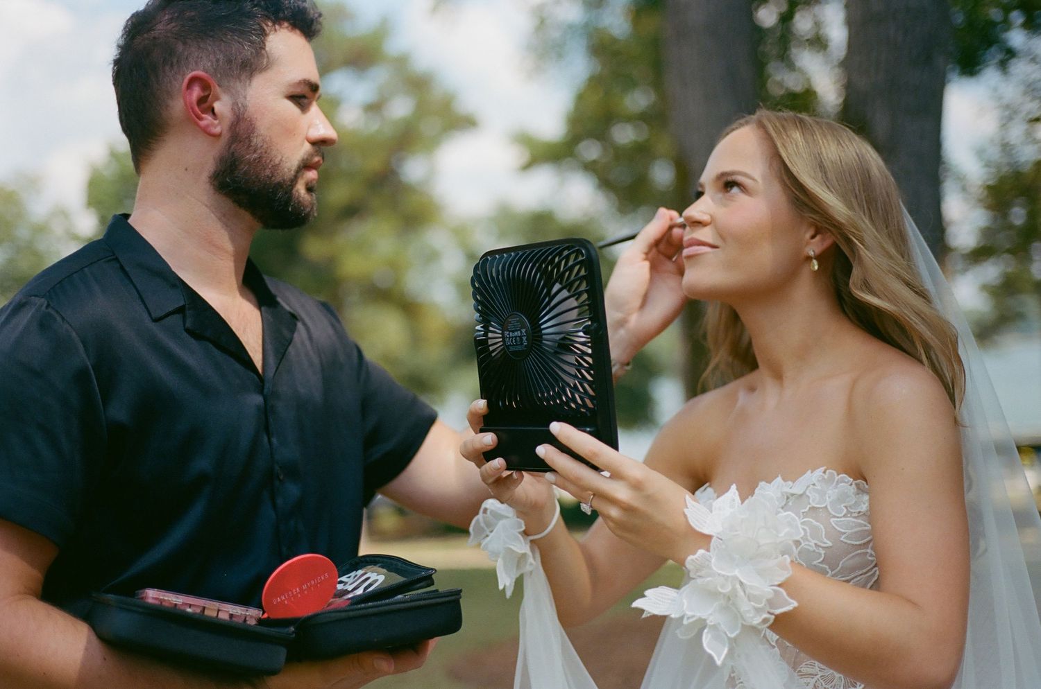 Wedding couple sharing intimate moments during their outdoor photo session.