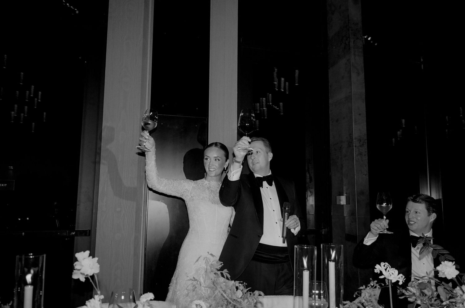 Black and white reception photos capture dancing and celebration moments.