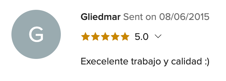 5-star customer review from Gliedmar praising excellent work and quality, submitted on Fiverr on August 6, 2015.