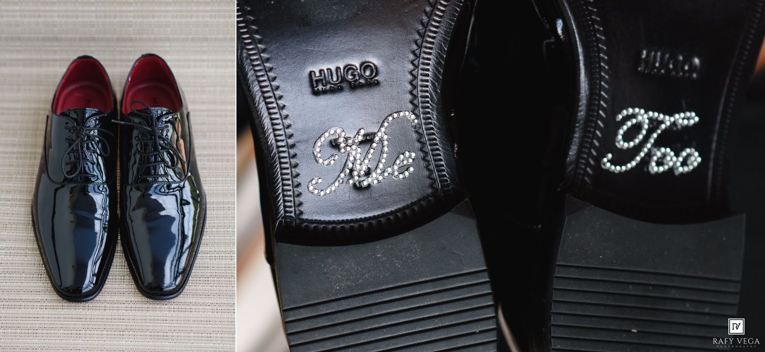 Black patent leather dress shoes with rhinestone 