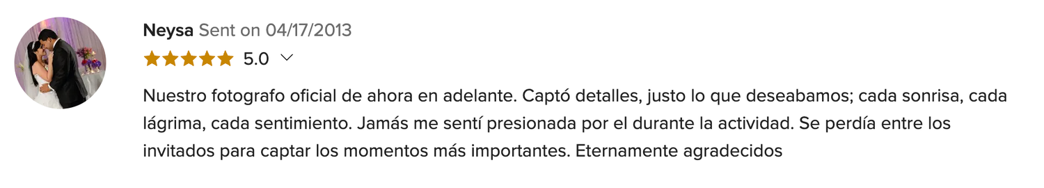 Five-star customer review praising a photographer for capturing emotional and meaningful moments during a special activity.
