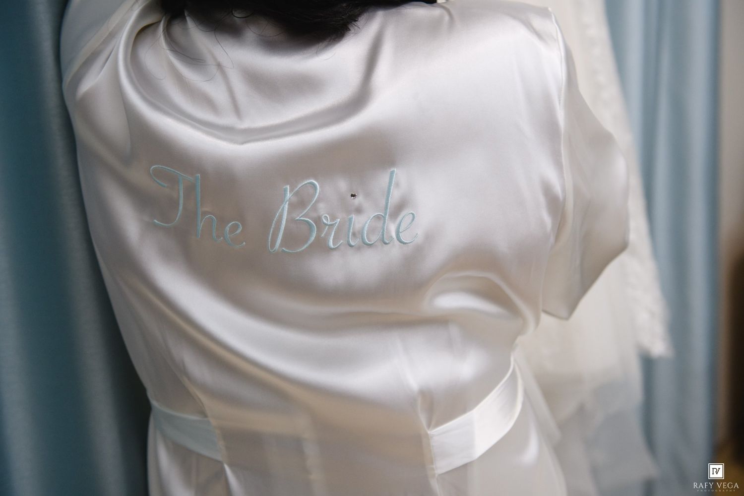 White satin bridal robe with 
